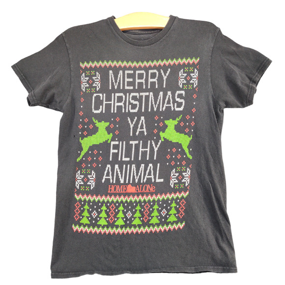 Home Alone Men's Merry Christmas T-Shirt Black Small Short Sleeve Crew Neck - Picture 1 of 14